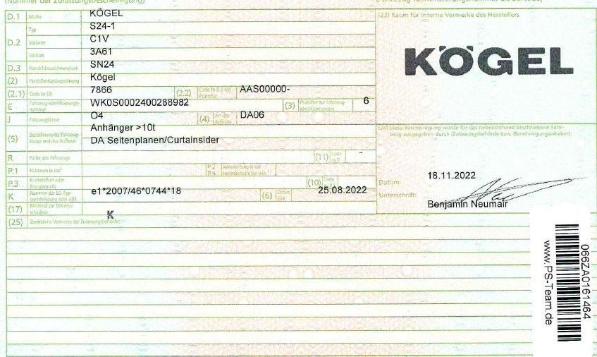 Fahrzeugabbildung Kögel SN24*Standard*LaSi CodeXL+Getränke+DC+Altpapier