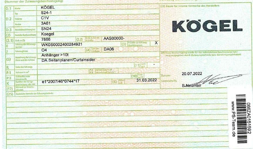 Fahrzeugabbildung Kögel SN24*Edscha*LiftA*PalKa