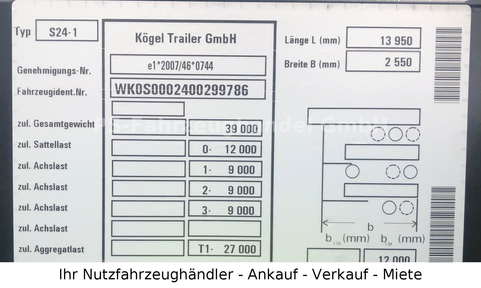 Fahrzeugabbildung Kögel SN24*Standard*BPW* Liftachse*Verbreiterungsplane