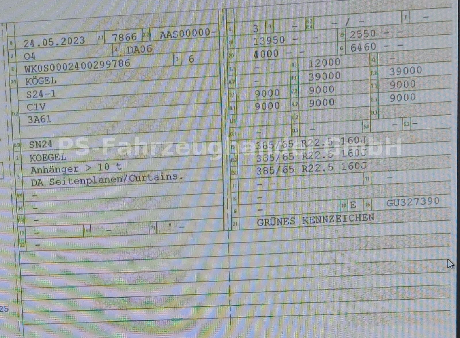 Fahrzeugabbildung Kögel SN24*Standard*BPW* Liftachse*Verbreiterungsplane