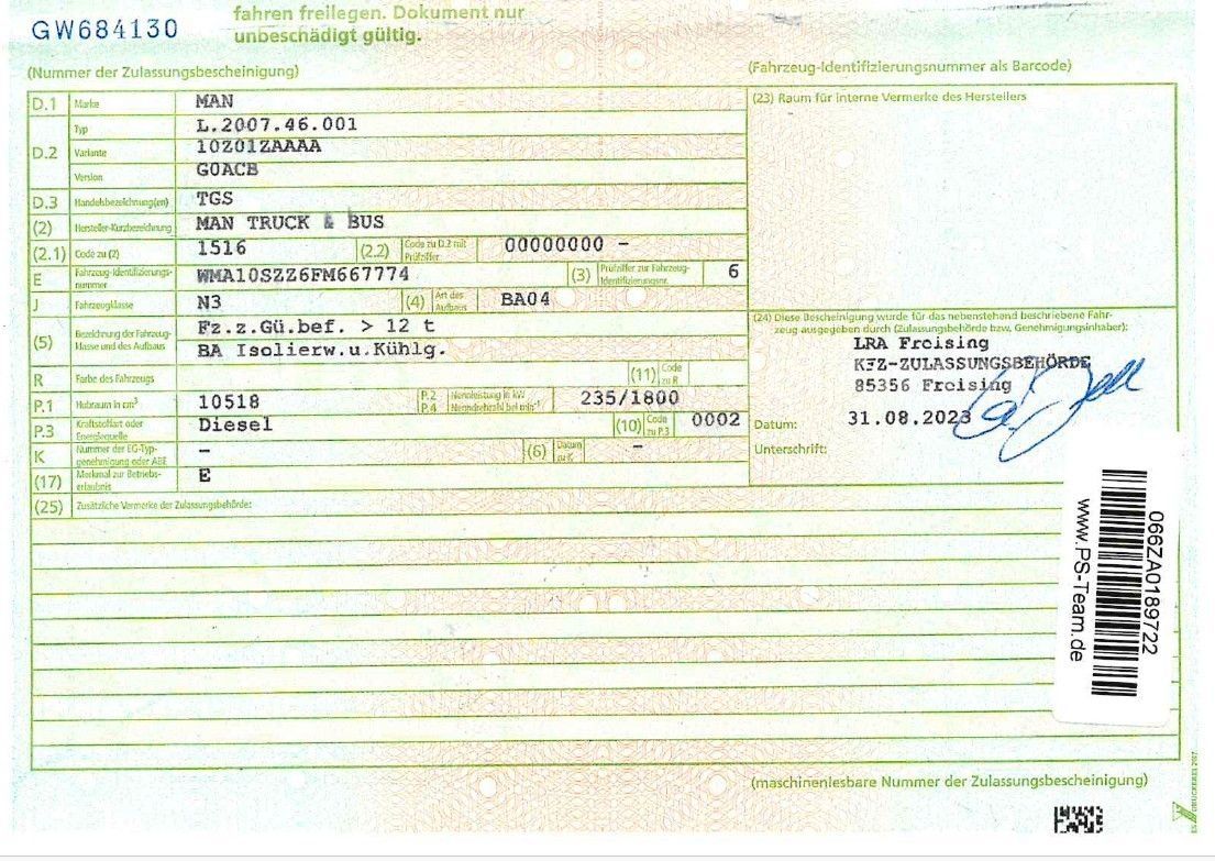 Fahrzeugabbildung MAN TGS  18.320*Frigo*Luft/Luft*LBW 2,0t*AHK